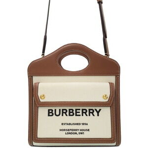 Burberry Two Tone Canvas Leather Pocket Bag